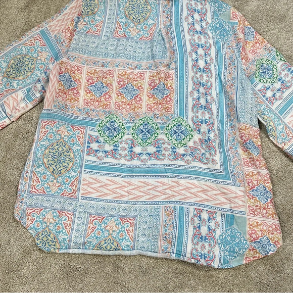 Chico’s No Iron 100% Linen Coastal Tile Button Down Shirt Top Multicolor Boho 18 - Picture 9 of 14